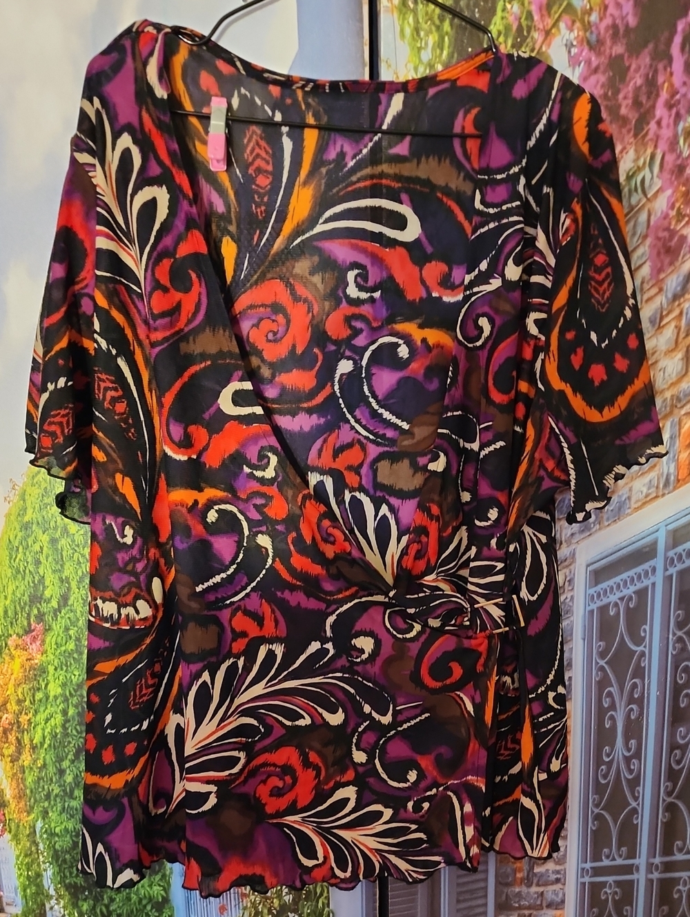 Women’s Purple & Orange Printed Wrap Dress Top Sz 2XL Ptp 24/25